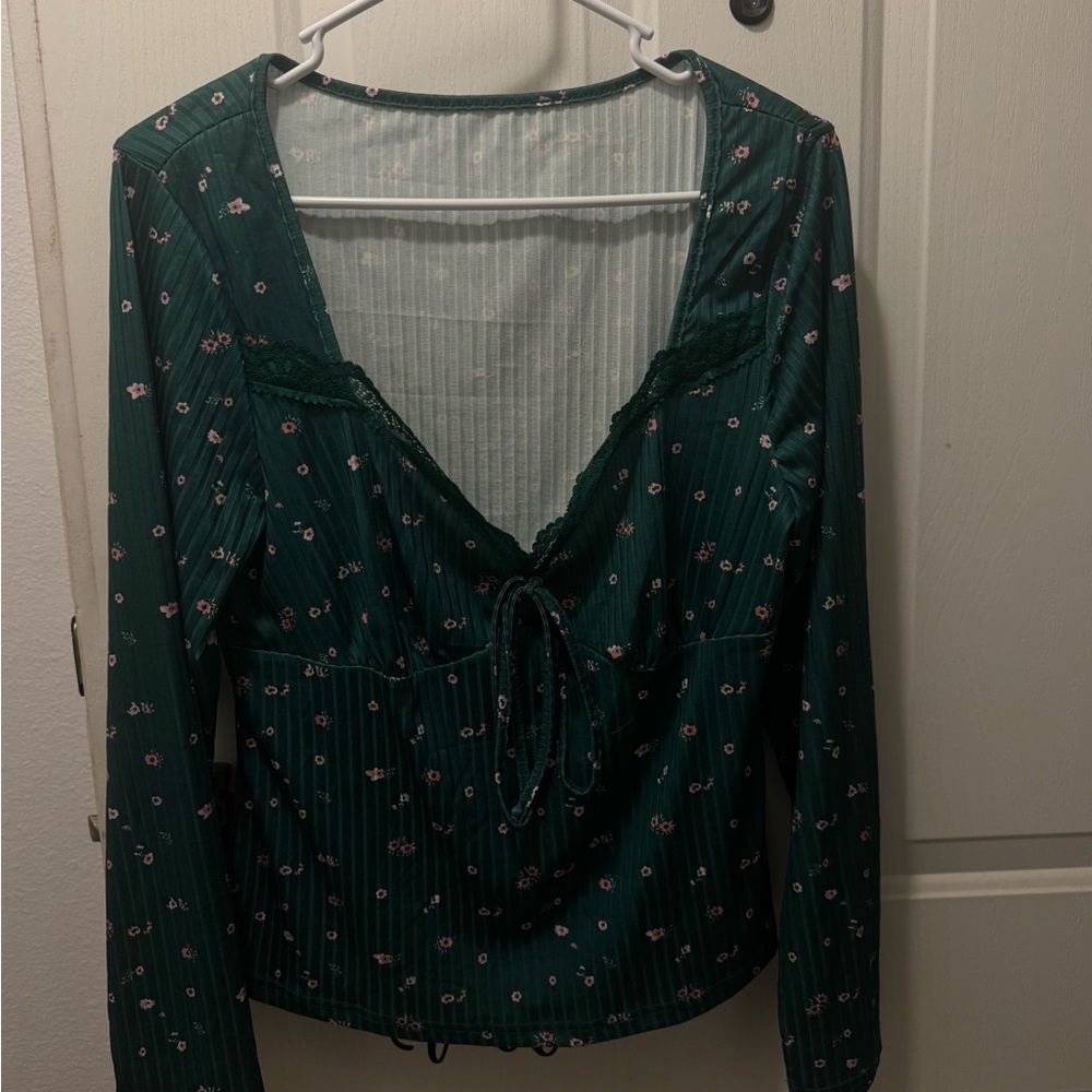 1X Floral Green Women's Top